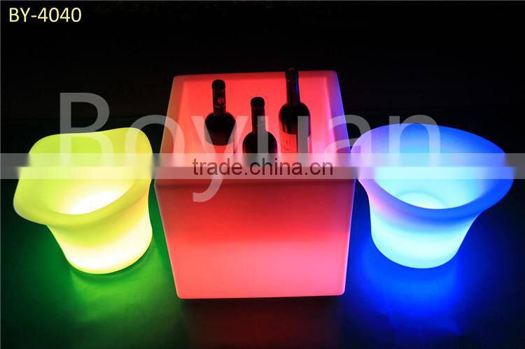 Night club sparking and romantic LED cube ice bucket, LED wine bucket, LED flower pot