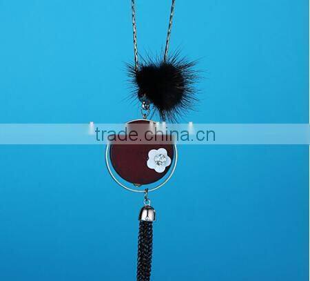 winter simple pom pom necklace flower decorated round disc pendant necklace long tassel sweater necklace