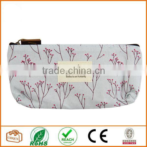 Flower Floral Pencil Pen Case Cosmetic Makeup Bag Blue