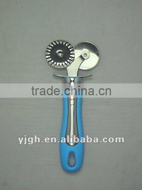 Stainless steel pizza cutter with double wheels