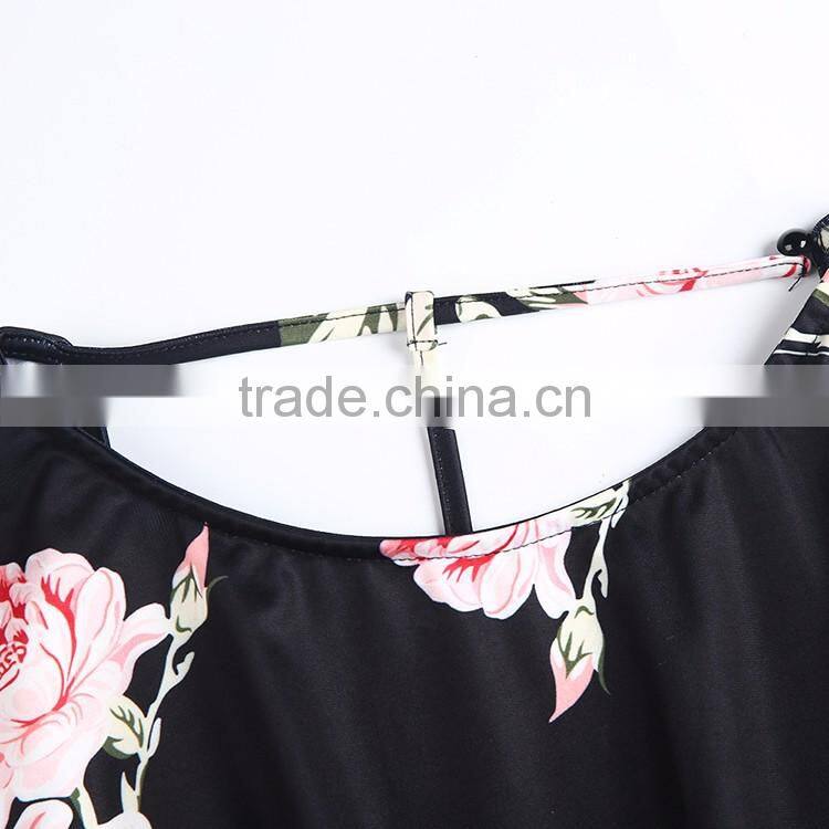 HAODUOYI Women Sexy Print Backless Crew Neck Breasted Romper Beach Party Short Sleeve Jumpsuit