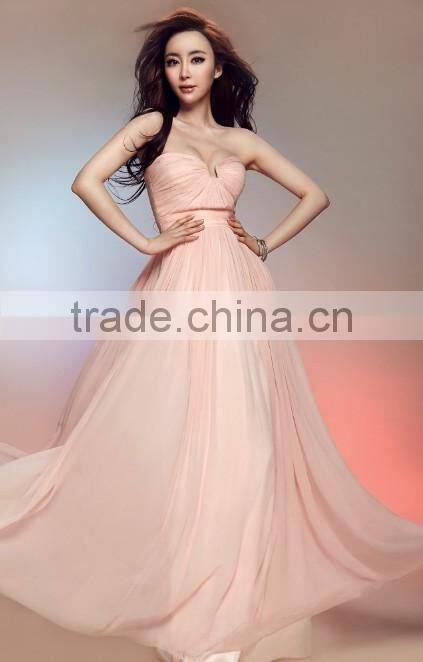 pink chiffon casual prom fashion dress 2015 women clothing