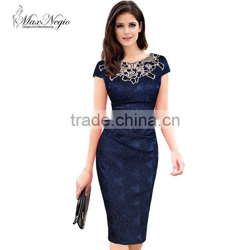 Maxnegio hot sale women fashion bodycon lace embroidery dress