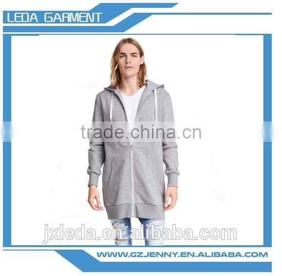 2016 hot sale long plain fleece hoodies for men with zipper