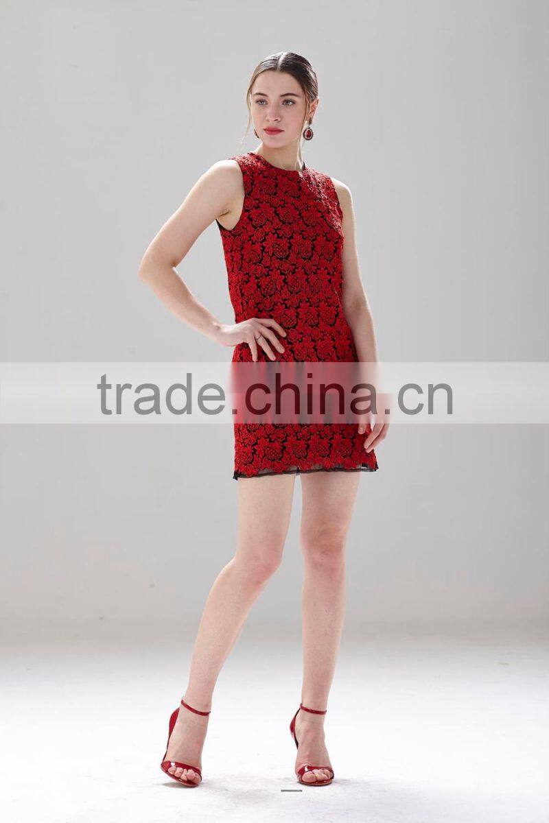 A-Line Neck red chiffon dress pattern casual design ladies aristocratic style dress SR-D9792