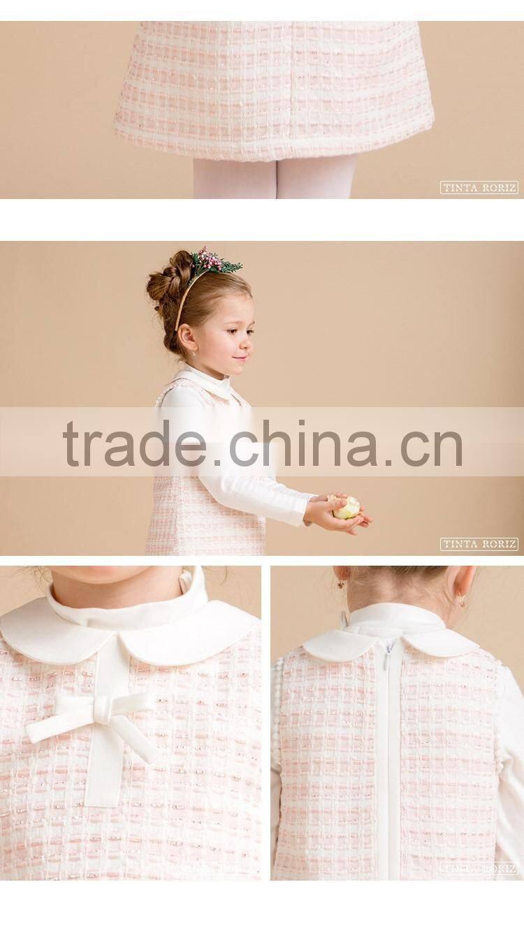 2017 Spring Tweed Fabric Dress Designs For Girl A-line Girls Sleeveless Party Dress