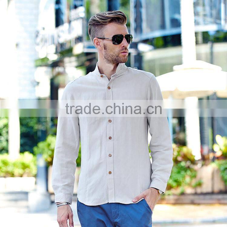 2015 High Quality 100% Cotton button down contrast color men double collar nude color shirt dress