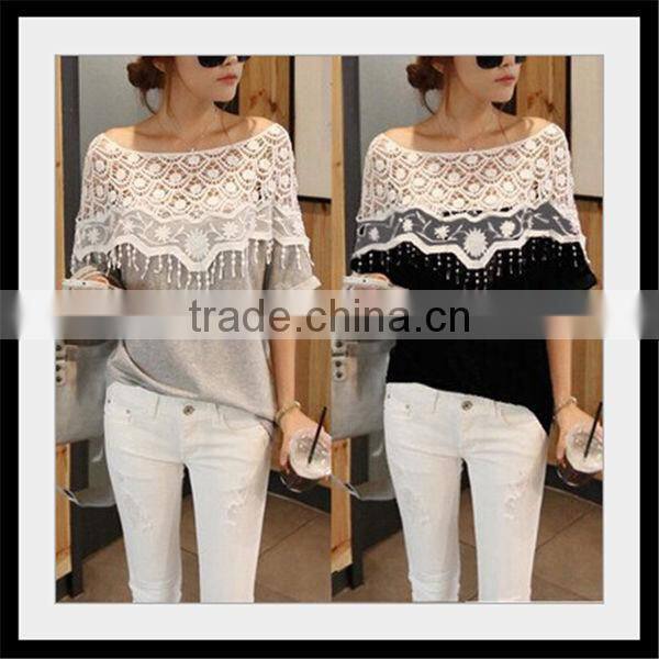 Hot sell fashion korea style lace design women summer blank latest printing t-shirt girl