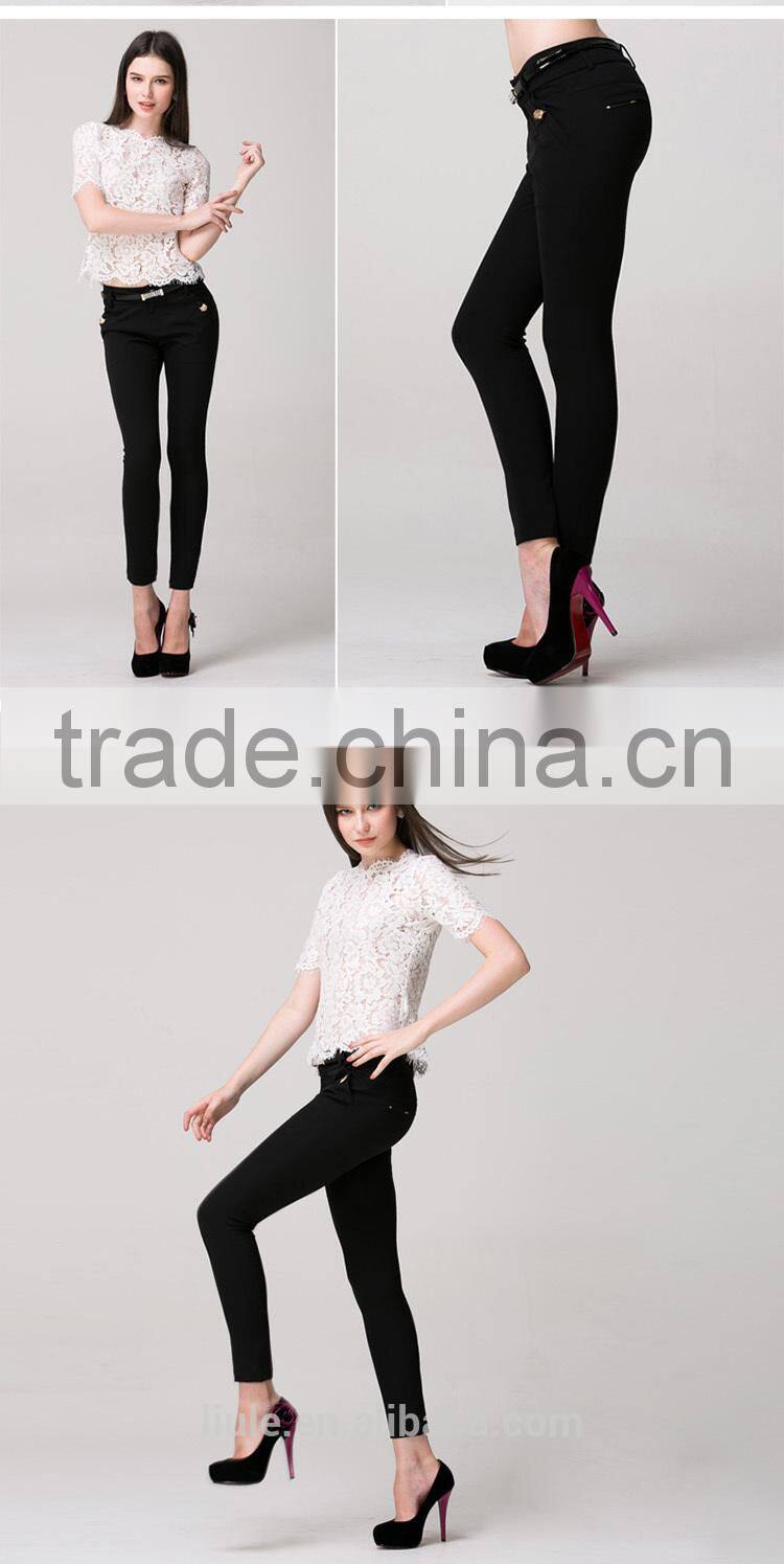 Black high waist butt lift slim long casual pants women with belt