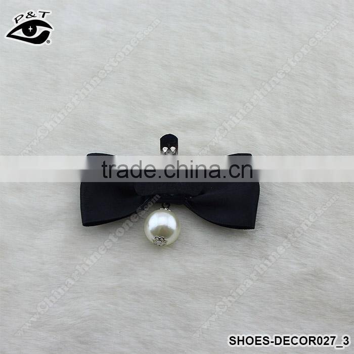 Black Satin Bowknot Deign Ornament for Shoe decoration with metal clip