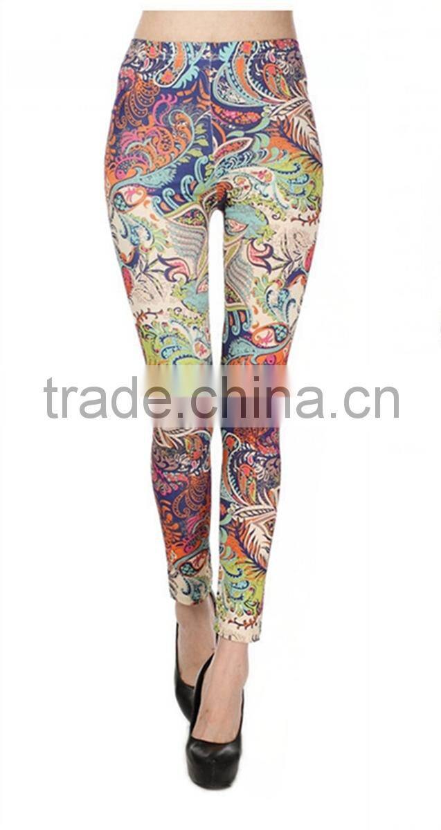 sexy cashew flowers milk silk printed skinny high elastic leggings