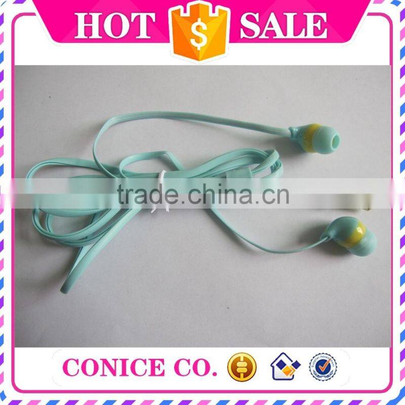 2015 high quality stereo 3.5mm metal jack flat cable silicone plug in-ear stereo earphone for MP3