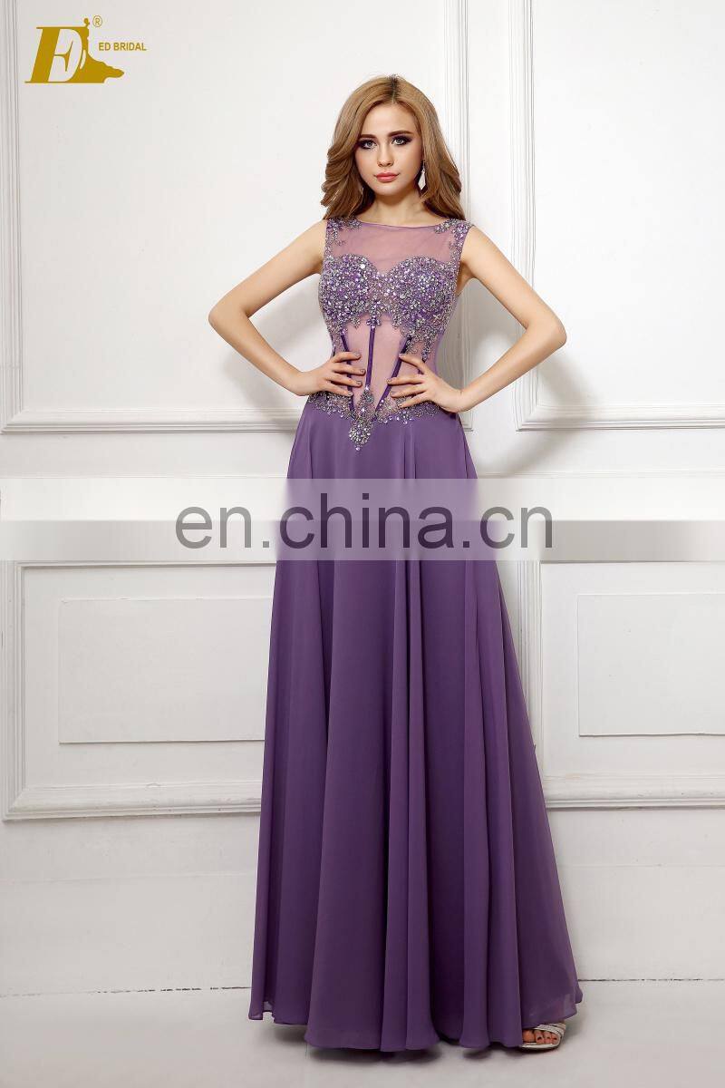 Sexy Beaded See Through Long Chiffon Purple Prom Dress Suzhou