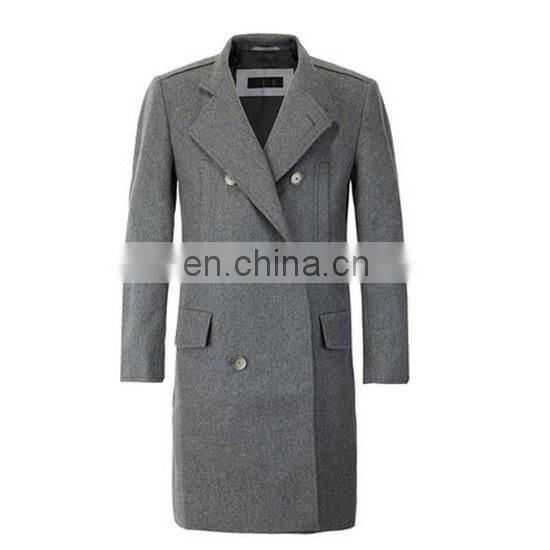 Contrast Design Classic Three Buttons Full Length Gray Overcoat Wool Cashmere Men