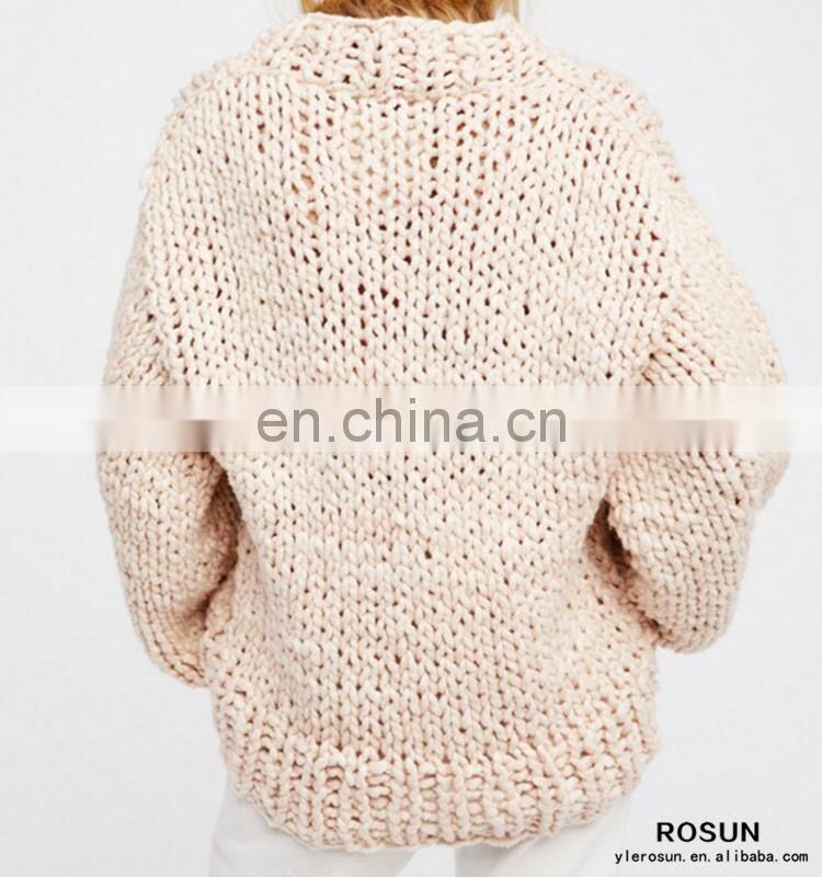Oversized sweater Tunics for women of long sleeve apricot knit ladies tops with latest chunky handmade design as crochet