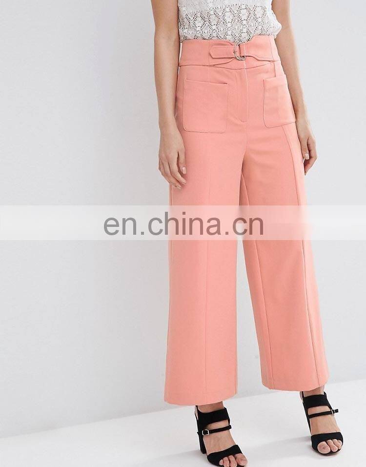 OEM service China manufacturer pink casual loose wide leg latest design ladies office pants