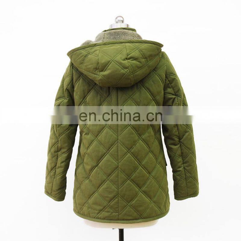 Women warm fake fur lining winter hooded quilted jacket