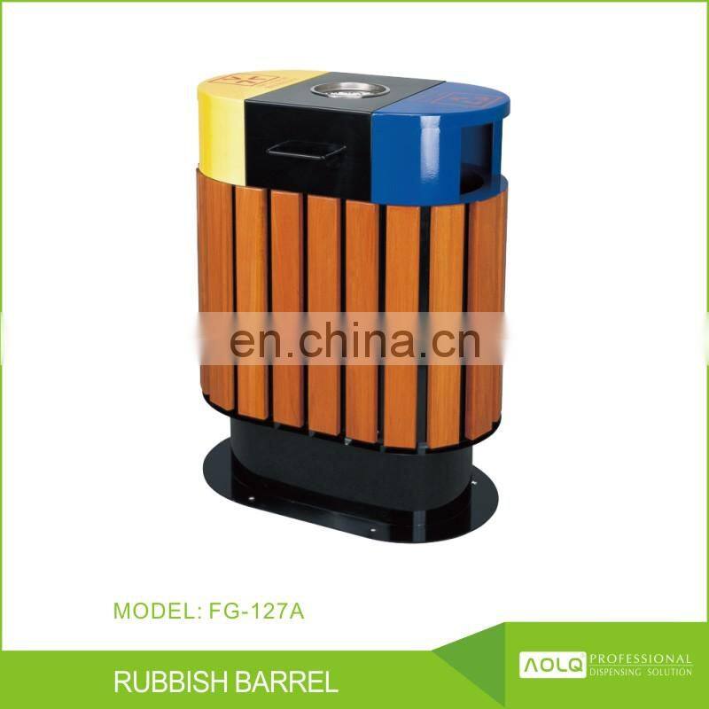 High quality galvanized sheet wood garbage rubbish handle bins recyclable trash can with lid cigarette extinguisher container