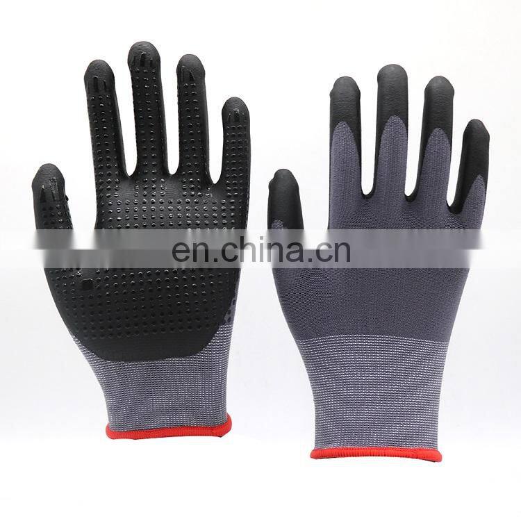 15 Gauge Nylon Elastane Tactile Dots Dip Micro Foam Nitrile Palm Coated Gloves Insulated Electrician Safety Work Gloves