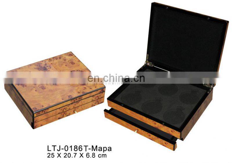 High gloss finished wooden pocket watch box with Mapa paper watch storage box with bottom drawer watch box