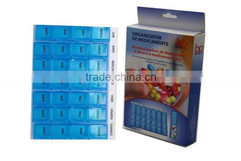 7 day 28 cases Plastic pill box with tray