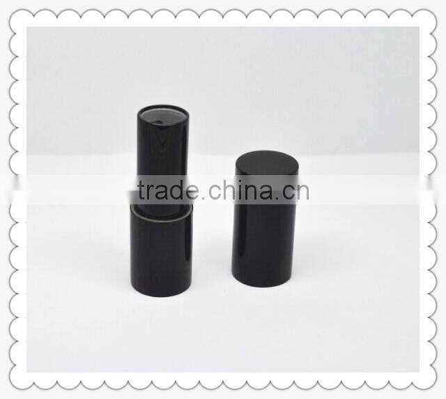 Hot sale magnet cylinder empty lipstick shiny black container, aluminum round lipstick