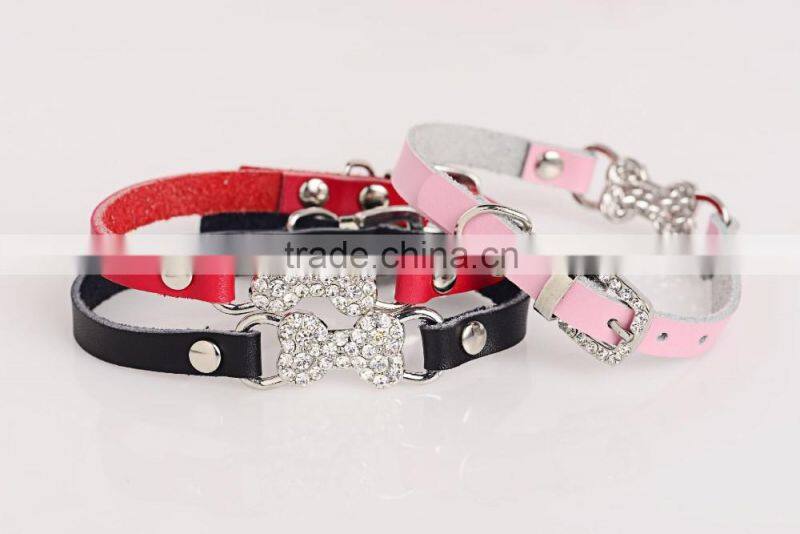 Wholesale diamond bone leather pet collar creative dog collars