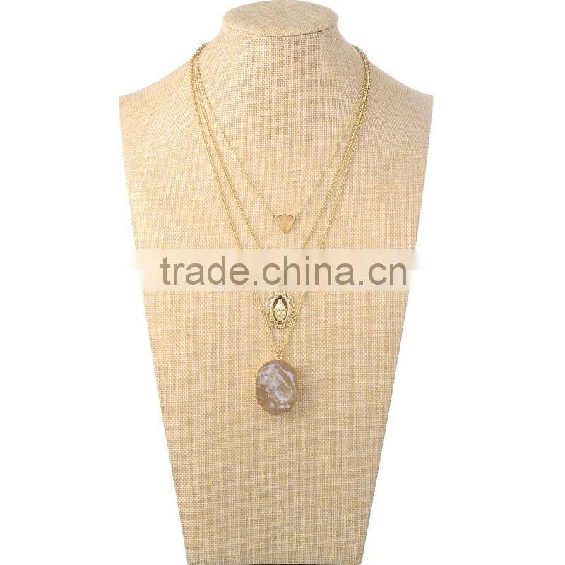 Fancy Three Layered Gem Stone Gold Necklace Designs in 10 Grams