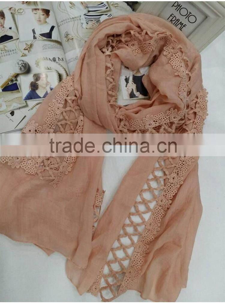2016 Newest Fashion Casual Hollow Out Embroidery Lace Scarf Women Hijab