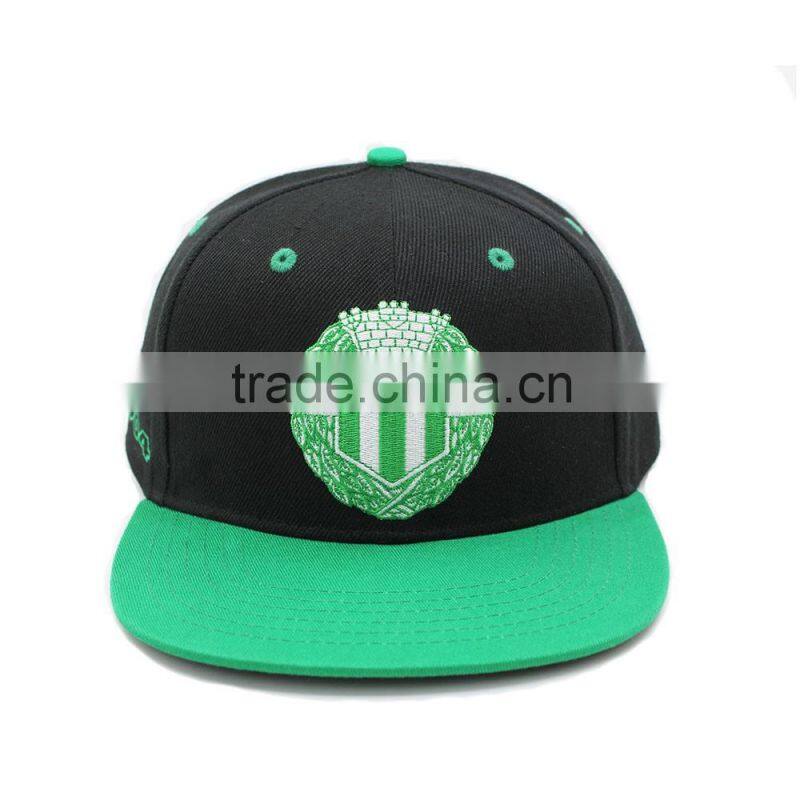 flat bill snapback hat with green under brim