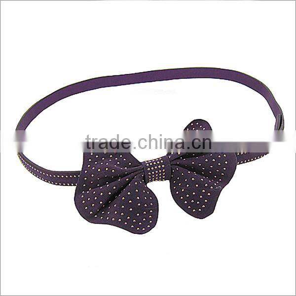 Wholesale Women's One Line Rhinestone Orange Leather Stud Accent Belt