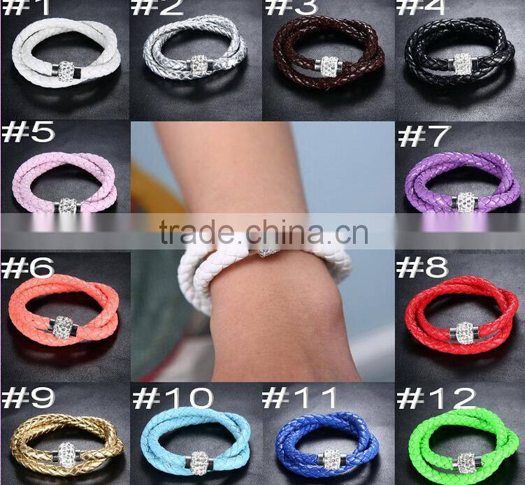 2014 leather bracelet, crystal rhinestone bracelet, leather rhinestone bracelet, genuine leather womens magnetic bracelet
