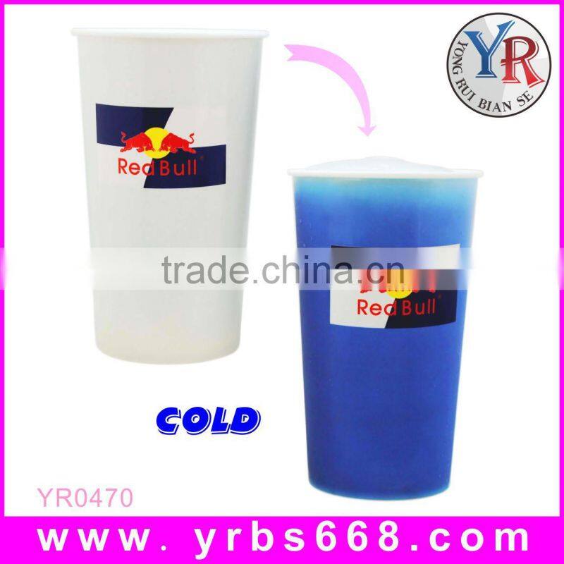 Cold reactive color change plastic coffee cup with customized logo