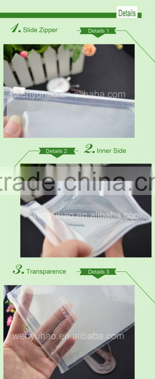 one side clear PE printed underwear slide zipper packing bag factory wholesale