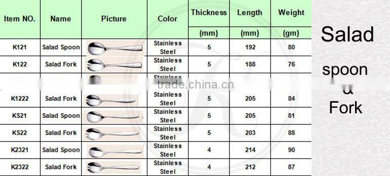 Serving spoon, salad spoon and fork, fruit and salad knife
