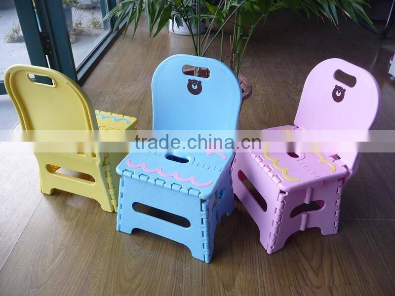 2016 New design plastic kids plastic folding stool with backrest