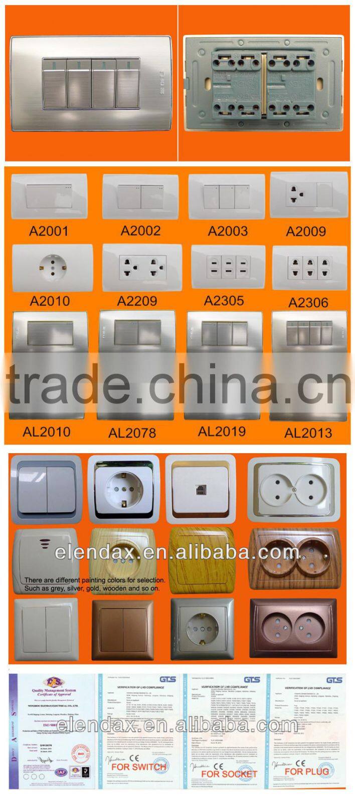 American US 4 gang aluminium copper wall switch (AL2004)