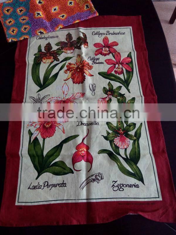 kitchen digital printed linen tea towel for home decorationl&gift,plants Flower printing
