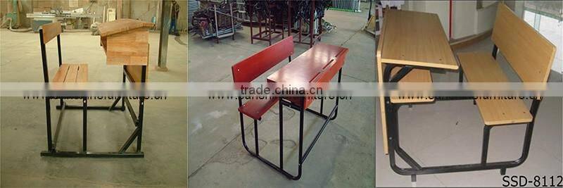 high quality classroom study table, white metal frame double school desk and bench