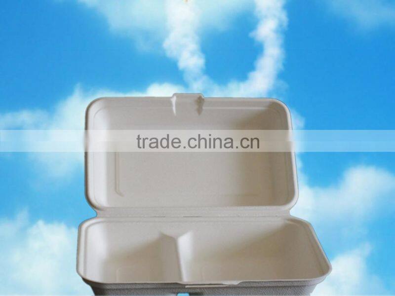 2-compartment biodegradable bagasse pulp fast food lunch box