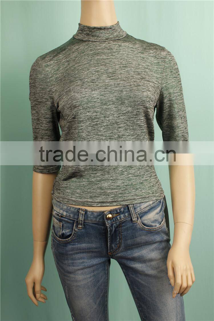 2016 autumn short sleeve high neck ladys knit top