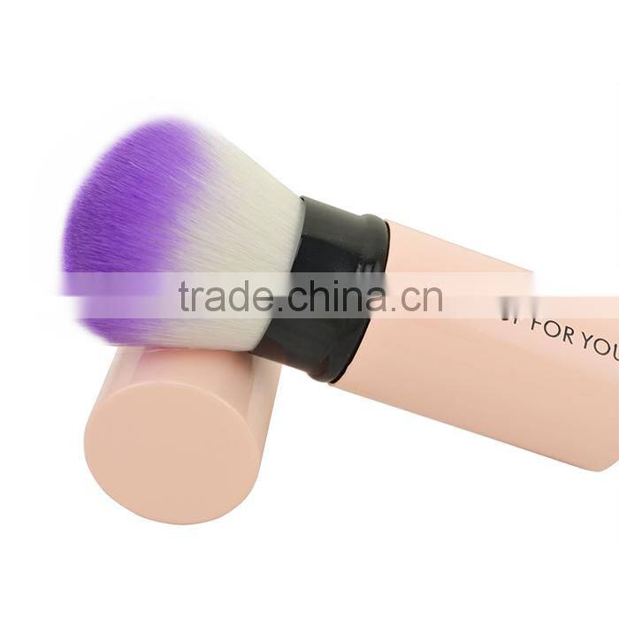 Pink synthetic hair retractable refillable powder brush