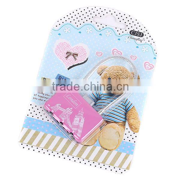 cute 3-digital code retractable steel cable lock