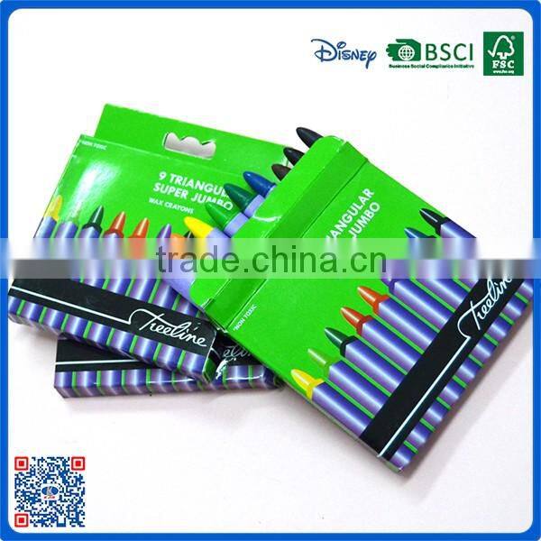2016 wholesale 9 colors triangular crayons in paper box customized Logo printed crayons