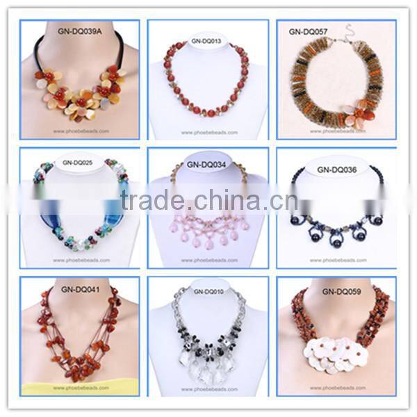 Wholesale Handmade Multi-layer Crystal Bead Fluorite Gemstone Chips Pearl Shell Flower Tassels Long Necklaces GN-DQ048