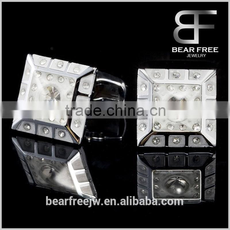 Wholesale Luxury Mens Enamel Cufflinks White CZ Inlaid Cufflinks