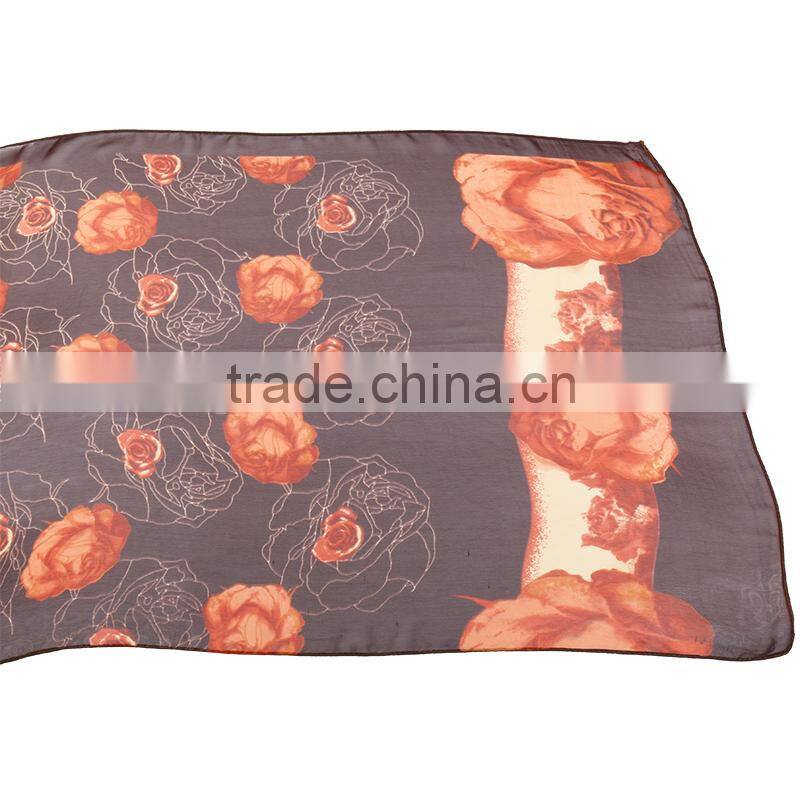 2015 Fashionable Rose Flower Chiffon Scarf Whole Sale - In Stock