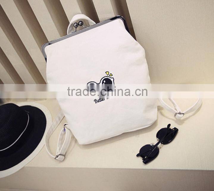 2016 new design backpack fashion lady's tote bag canvas backpack with kiss buckle