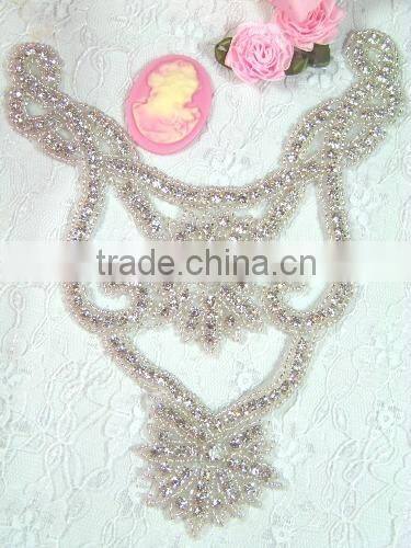 Bridal beaded rhinestone appliques to sew for wedding dresses and iron on rhinestones appliques wholesale