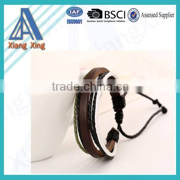 Fashion Jewelry Wholesale Mens Bracelets Wrapped Genuine Leather Bracelet with Braided Rope